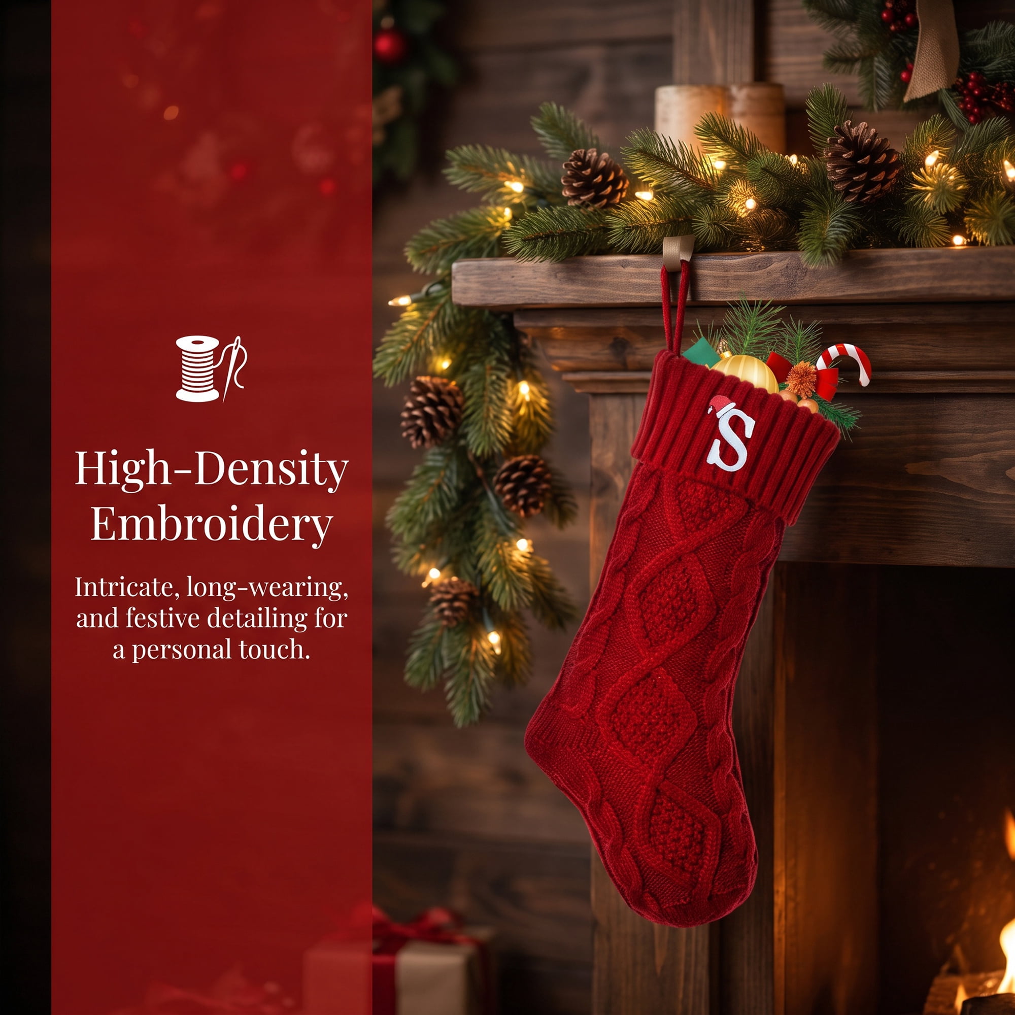 Unique Bargains Canine Bone Christmas Stocking Luxury Puppy Holiday Keepsake Sack Red Letter S 17"