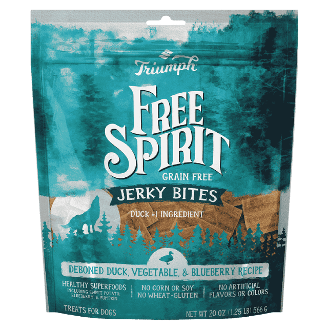 Triumph Free Spirit Jerk Bites Premios Perro Pato Mora 566g