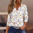 thumbnail image 5 of JULMCOMO Summer Tops for Women Button Up V-Neck Tops 3/4 Sleeve Fashion Tshirts Floral Print Casual Trendy Tops Tunic, 5 of 5