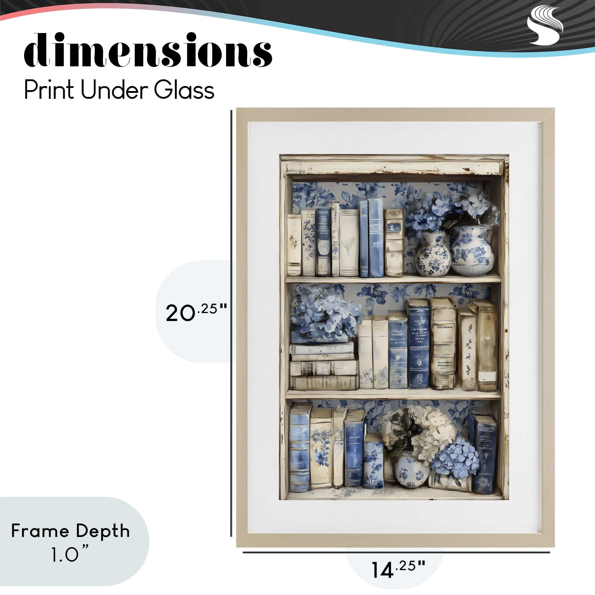 Stupell Industries Blue & Beige Bookcase Birch Framed Print Under Glass, design by LSR Design Studio