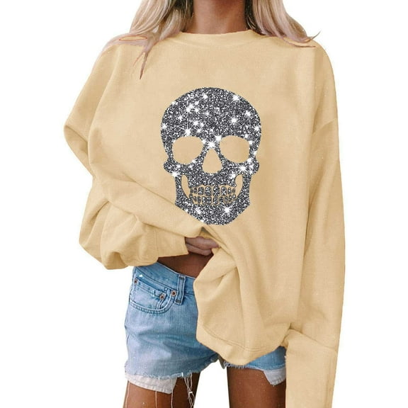 Elvqul Womens Tops Oversized Fashion Sweatshirts Crewneck Long Sleeve Printed Drawstring Shirts for Women Pullover