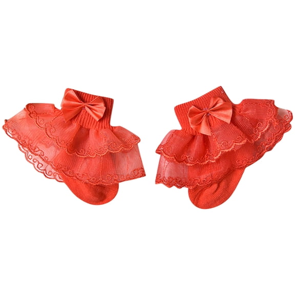 Qopobobo Ruffle Socks For Girls Girls Ruffle Socks Colorful Frilly Tutu Ruffle Lace Dress Socks for Toddler Little Girls Red,3-5 Years