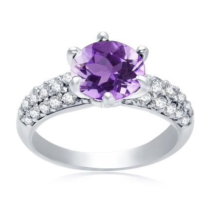 Sterling Silver with Natural Amethyst and White Topaz Classic Ring