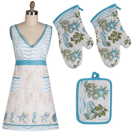Kayo Designs - Kay Dee Designs Ocean Tide Apron, Pot Holder and 2 Oven mitts, 4 piece set