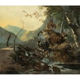 thumbnail image 3 of Adam Pynacker 17x15 Black Modern Framed Museum Art Print Titled - Italianate Landscape with a Donkey and a Rearing Horse Crossing a Collapsing Bridge, 3 of 5