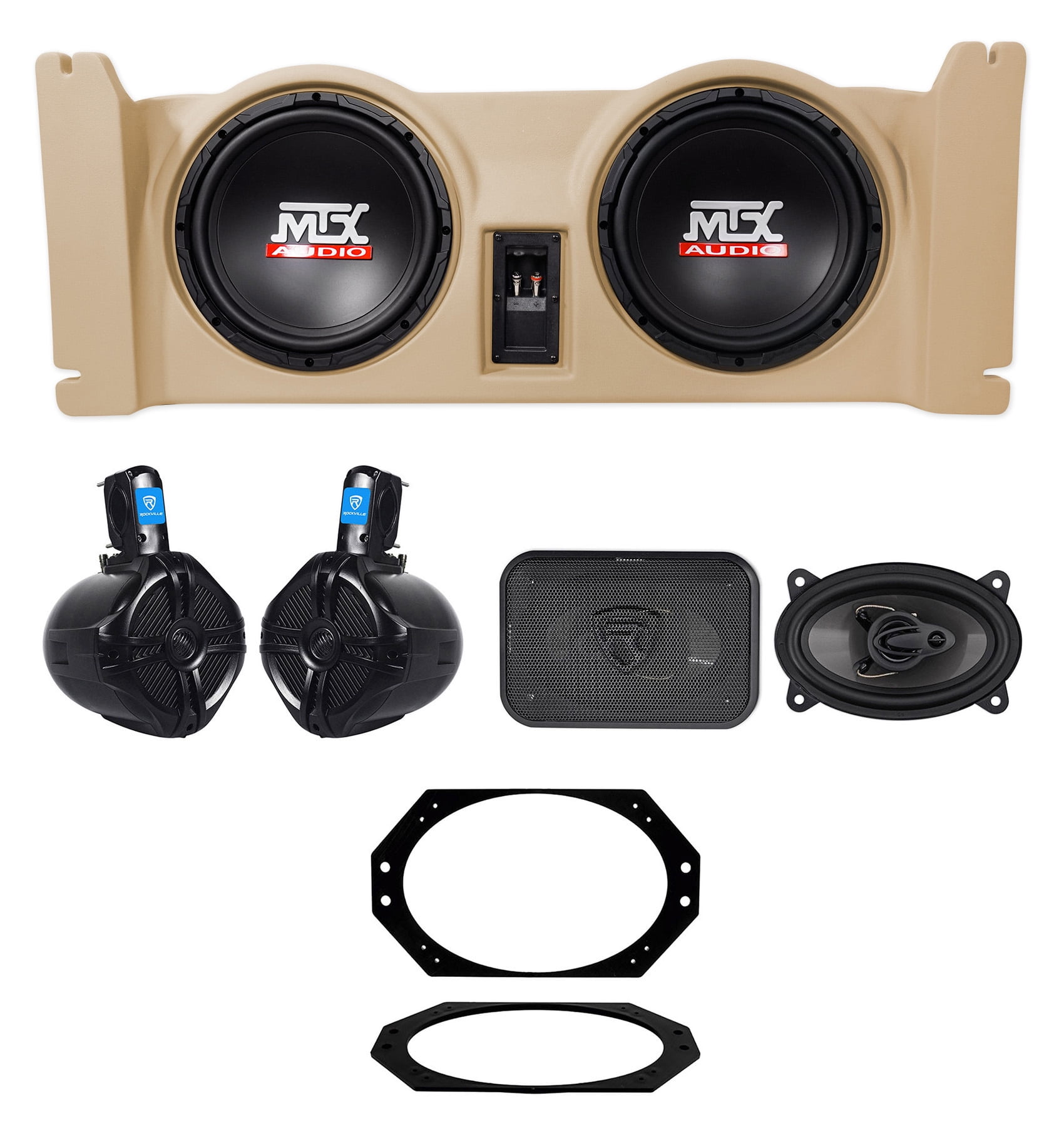 MTX Dual 10" Subwoofers+ Box+Front+Rollbar Speakers For 199706 Jeep