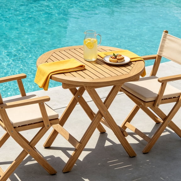 OTSUN Round Outdoor Folding Side Table - 20" Teak Wood Patio Table, Collapsible Side Table Sturdy X-Shaped Wood Frame, Portable Bistro Table for Outside Camping, Picnic, Patio, Poolside, Garden