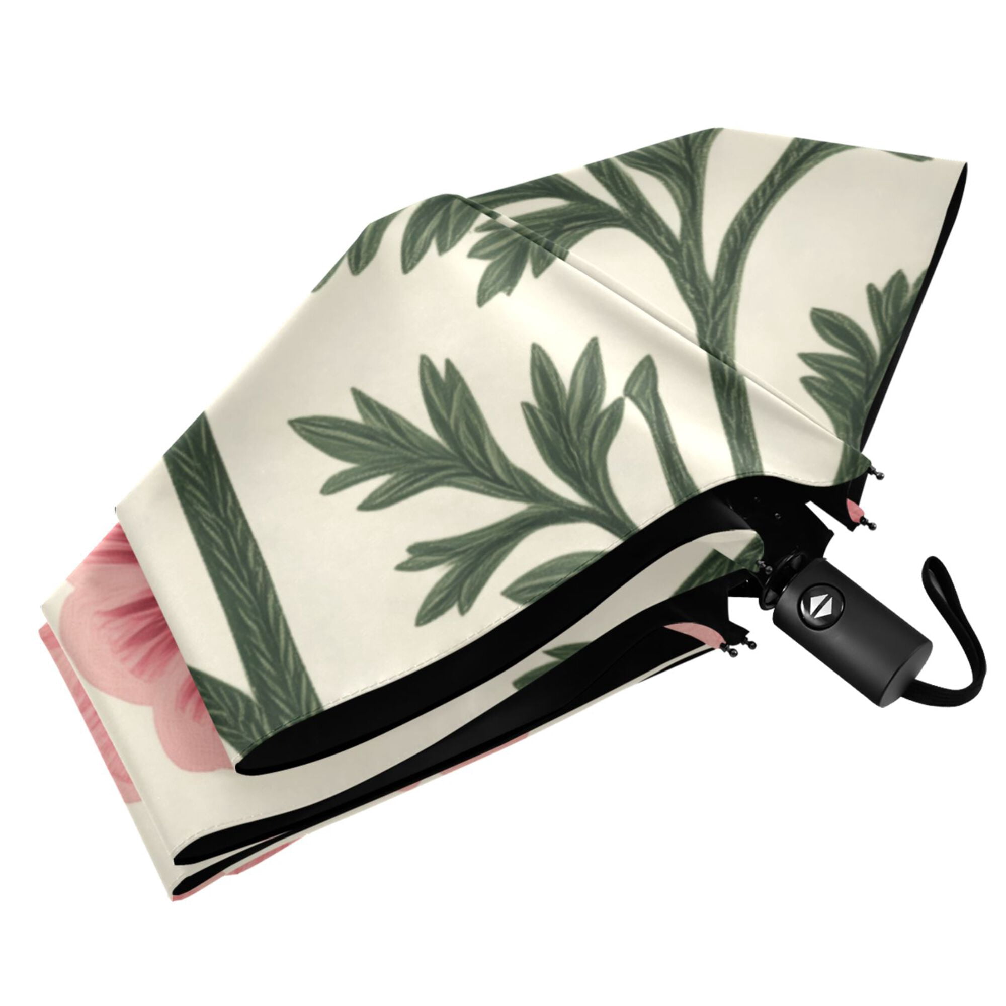 FORMRS Travel Umbrella Folding Auto Open Close Windproof Rain UV Protection, Light Pink Flowers