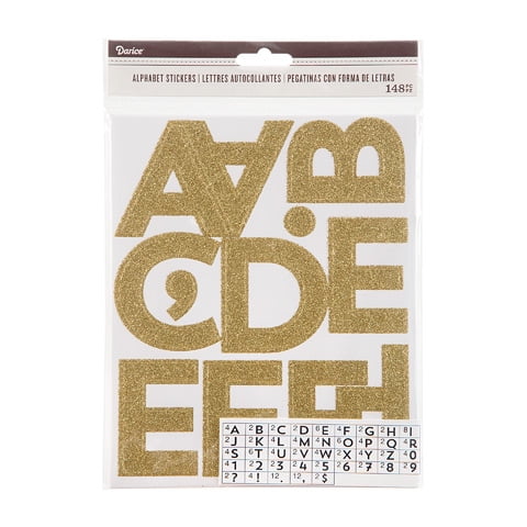 Gold Glitter Alphabet & Number Stickers: 2.5 inches, 148 pieces ...