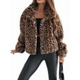 thumbnail image 3 of Womens Faux Fur Long Coat Button Down Lapel Fleece -Jacket Leopard Print S, 3 of 9