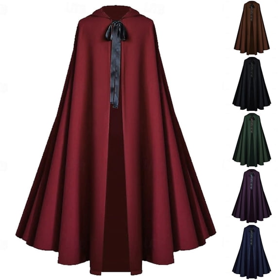 YOIAVAIOY Renaissance Medieval Gothic Halloween Cloaks for Men Hooded Full Length Front Tie Cape Costume Party Outerwear Black S