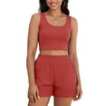 thumbnail image 1 of Conjuntos de 2 piezas para mujer ATHLECHIC, tops cortos de punto acanalado y pantalones cortos con bolsillo, color rojo M, 1 of 5