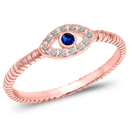 CHOOSE YOUR COLOR Rose Gold-Tone Blue Simulated Sapphire Evil Eye Ring Sterling Silver