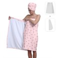 thumbnail image 2 of Colevkie Women 2 Pieces Bath Wrap Set Shower Skirt & Hair Drying Cap Soft Absorbent Adjustable Beach Towel Shower Cap Quick Drying Portable for Bathroom Travel Printed Pink Cute Pattern, 2 of 8