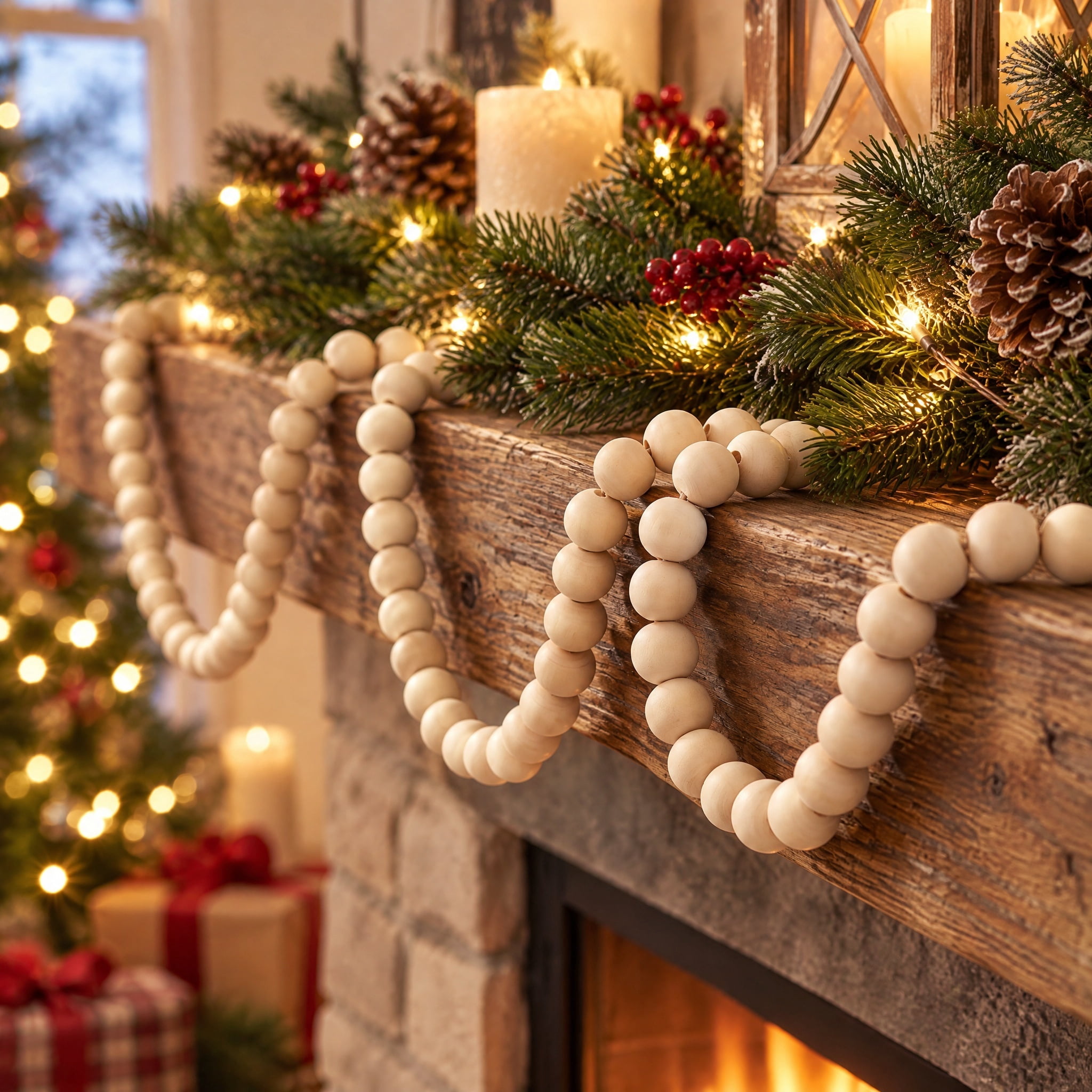 Wood Bead Christmas Garland, Beige, 9', by Holiday Time
