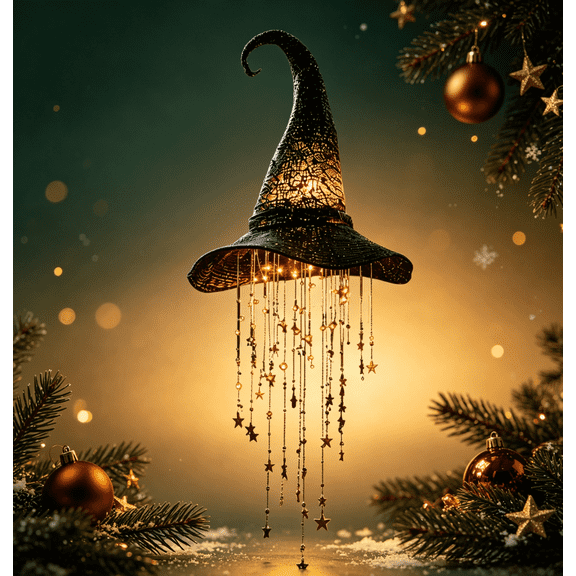 Healthloop Lighted Witch Hat Hanging Chime, LED Halloween Porch Decor, Battery Operated Gift