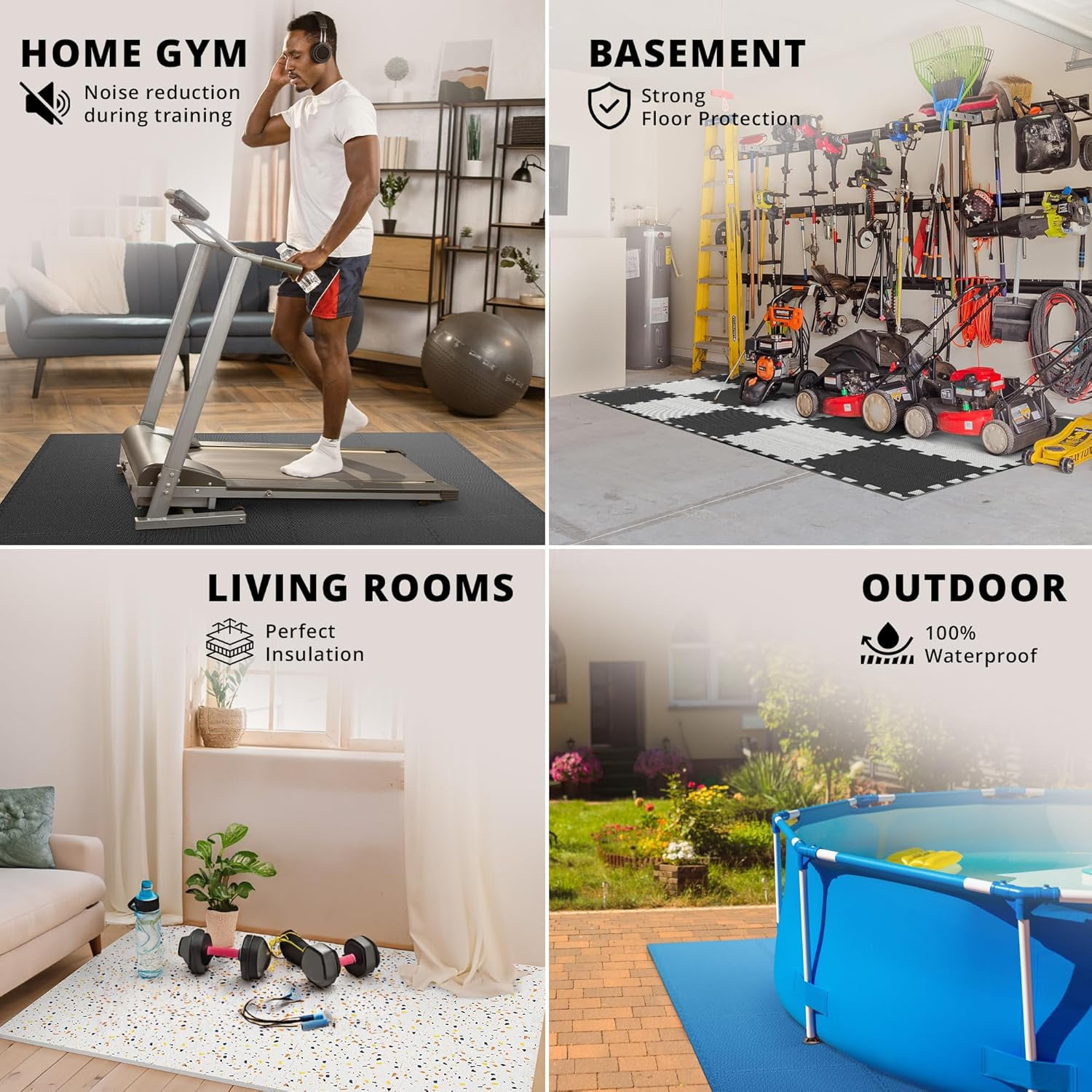 bemaxx Gym Mats Set-18pcs EVA Interlocking Foam Floor Tiles (12.6"x12.6"x0.4") 18sqft Protective Gym Flooring Sports Home Workout Exercise Mats Puzzle Garage Fitness Play-Room Garage Pool Treadmill