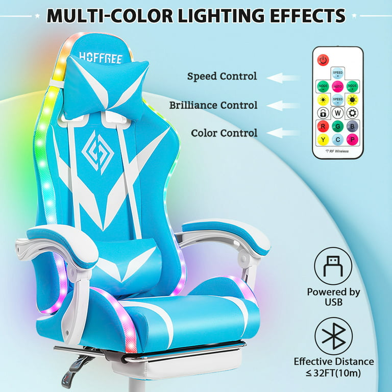 HOFFREE Gaming Chair with RGB LED Lights Ergonomic Computer Chair with  Massage Lumbar Pillow Linkage Armrest Reclining Leather Video Game Chair  Racing Style for Home Office 