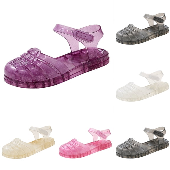 XinghaiYIDE Kids Girls Closed-Toe Jelly Sandals, Summer Dress Shoes for Toddler/Little/Big Kids, Soft Flat Beach Footwear in Multiple Colors, Sizes 24-35 Purple