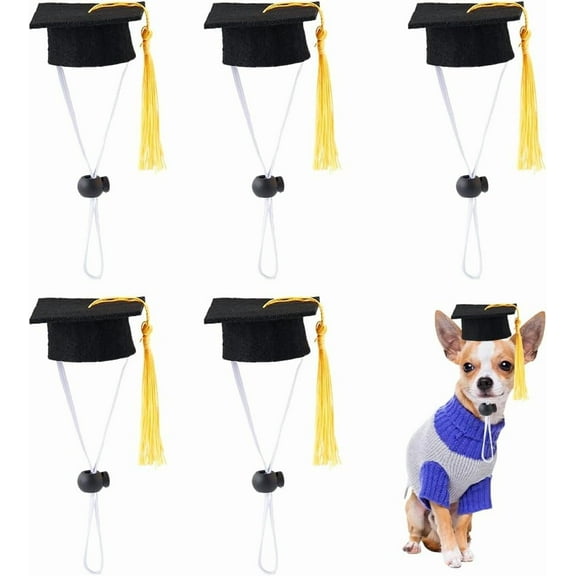 5Pcs Pet Graduation Hats Mini Graduation Hats with Yellow Tassel Small Animal Bachelor Hat Black Pet Costume Photo Props