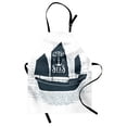 thumbnail image 1 of Vintage Boat Apron, Gypsy of the Sea Pirate Ship Headed to Treasure Island Vintage Style, Unisex Kitchen Bib with Adjustable Neck for Cooking Gardening, Adult Size, Dark Blue Grey White, by Ambesonne, 1 of 4