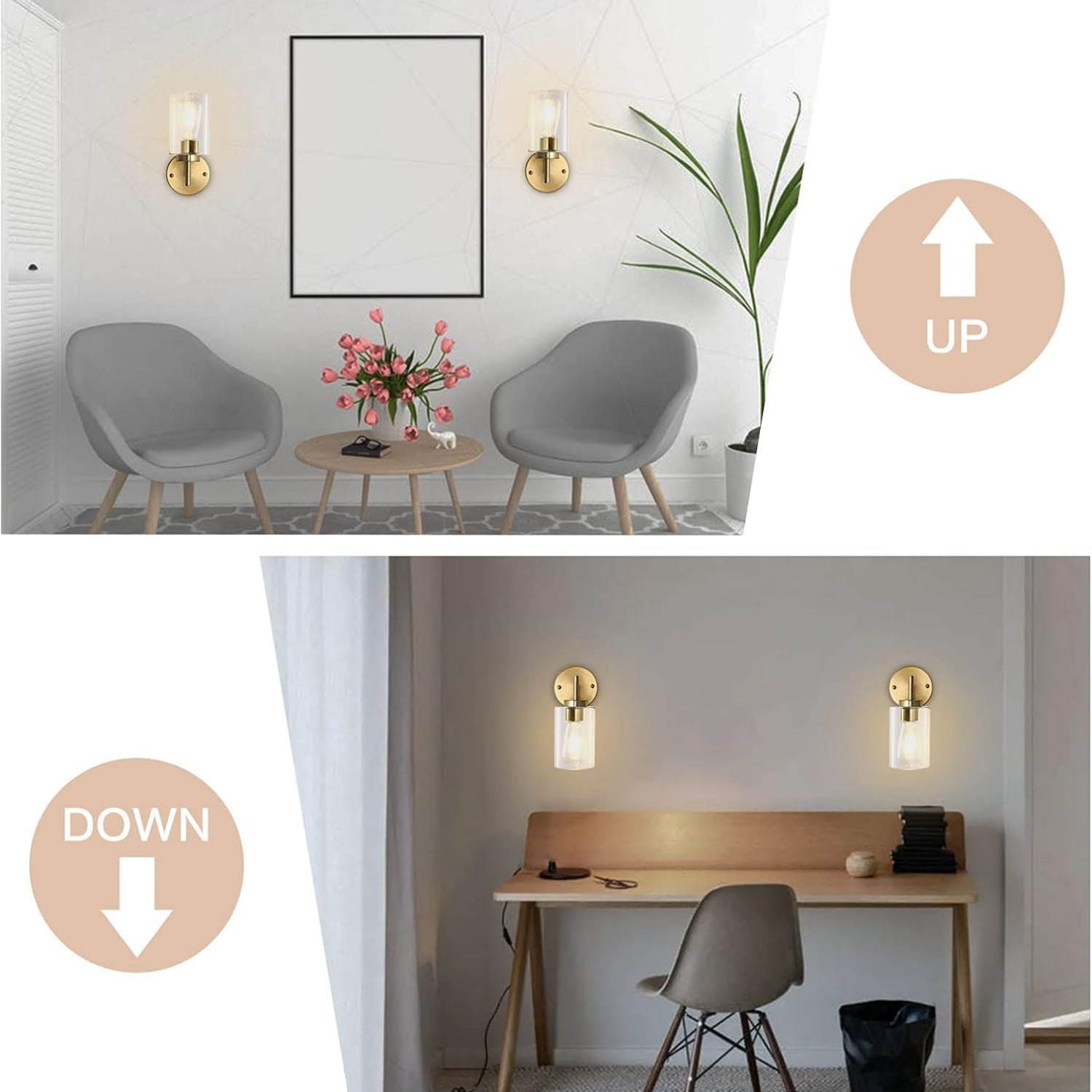 Brushed Gold Wall Sconce, Vintage Indoor Brass Bathroom Vanity Light Fixture 1-Light with Glass Shade Industrial Antique Gold Wall Light Fiture for Living Room Bedroom Entry Hallway