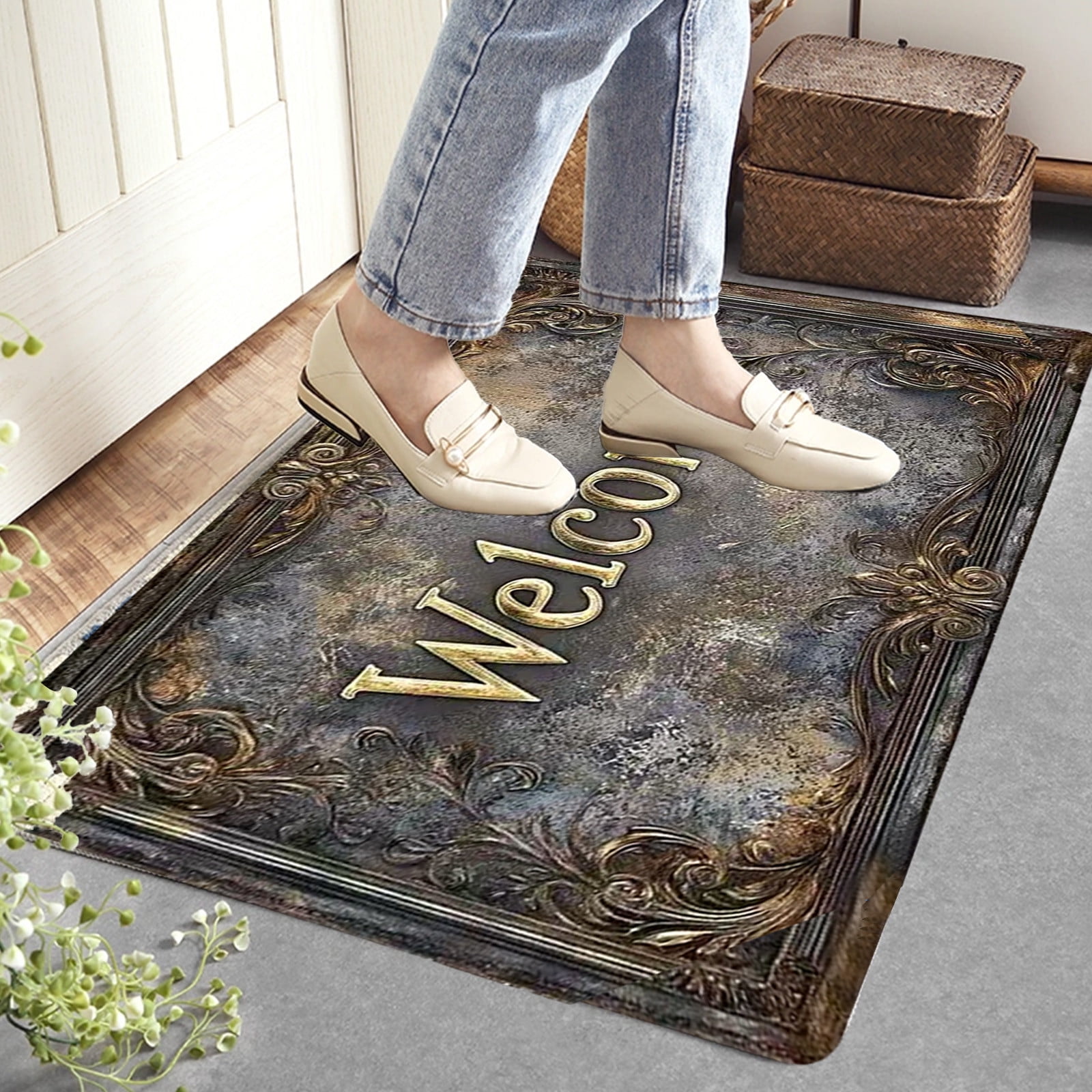 Specollect Clearance 5Pcs Diatomite Welcome Door Mat Front Doormat Outdoors for Home Entrance Mat for Outside Entry Way Doormat Entry Rugs, Heavy Duty Non Slip Rubber Back Low Profile,Welcome