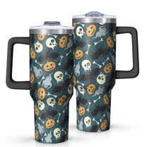 Halloween Spooky Icons Pattern Tumbler with Handle and Lid,40oz Double Wall Vacuum Insulated Tumbler,Cups Gift for Women and Men