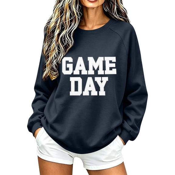 TQWQT Game Day Sweatshirt Women Game Day Shirt Ladies Long Sleeve Pullover Crewneck Raglan Graphic Tee Football Season Outfit Gameday Apparel Casual Streetwear Oversized Top Black L