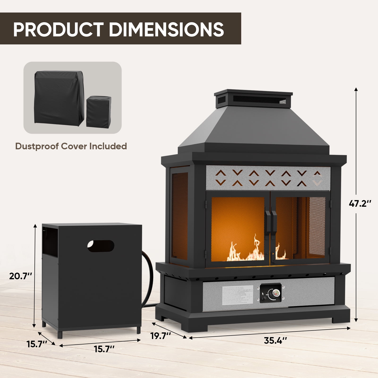 INTER HUT Propane Fireplace with Tank Table & Rain Cover 50,000 BTU CSA Certified Gas Fire Pits for Outside Patio