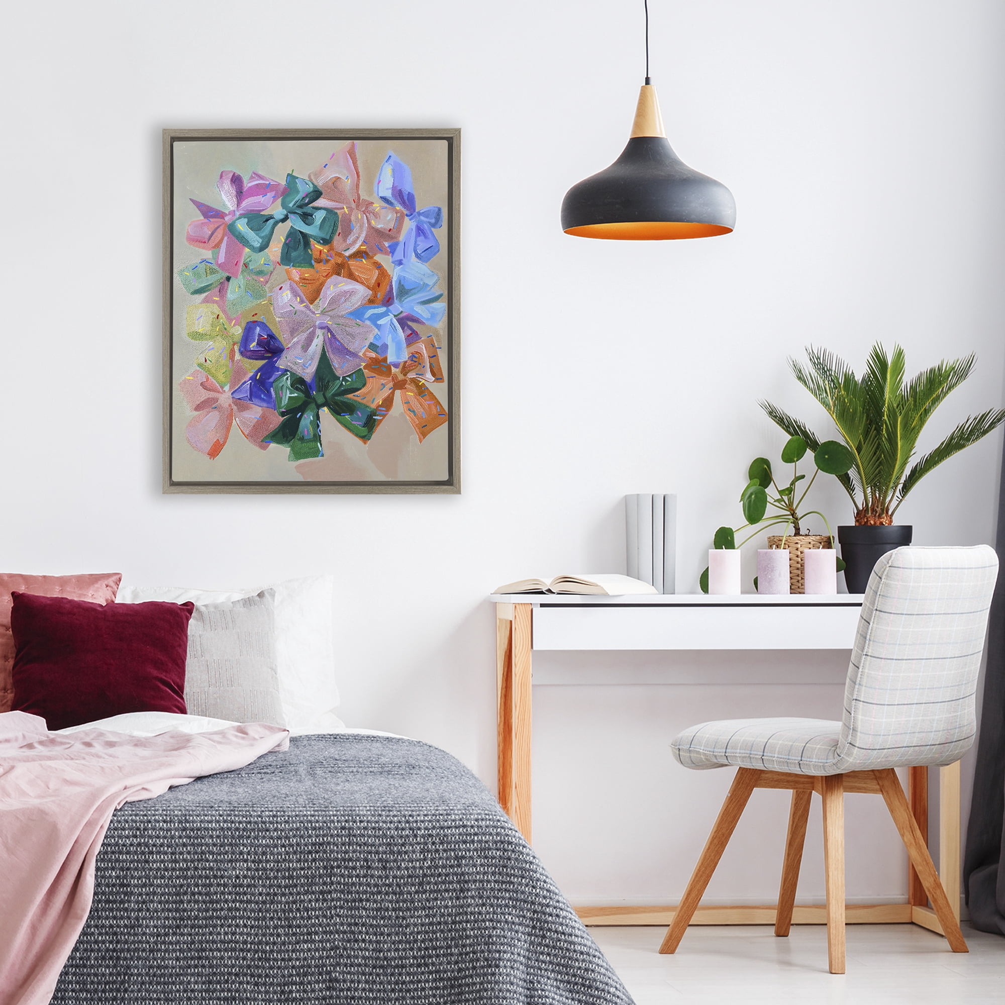 Stupell Industries Bright Bows Cluster with Sprinkles Brown Framed Floater Canvas Wall Art, design by The Prints Vibe