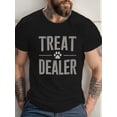 thumbnail image 1 of Camiseta informal de cuello redondo 100 % algodón para hombre | Camisetas de punto de verano con estampado gráfico TREAT DEALER | Camiseta de manga corta de corte regular para adultos grandes y altos., 1 of 6