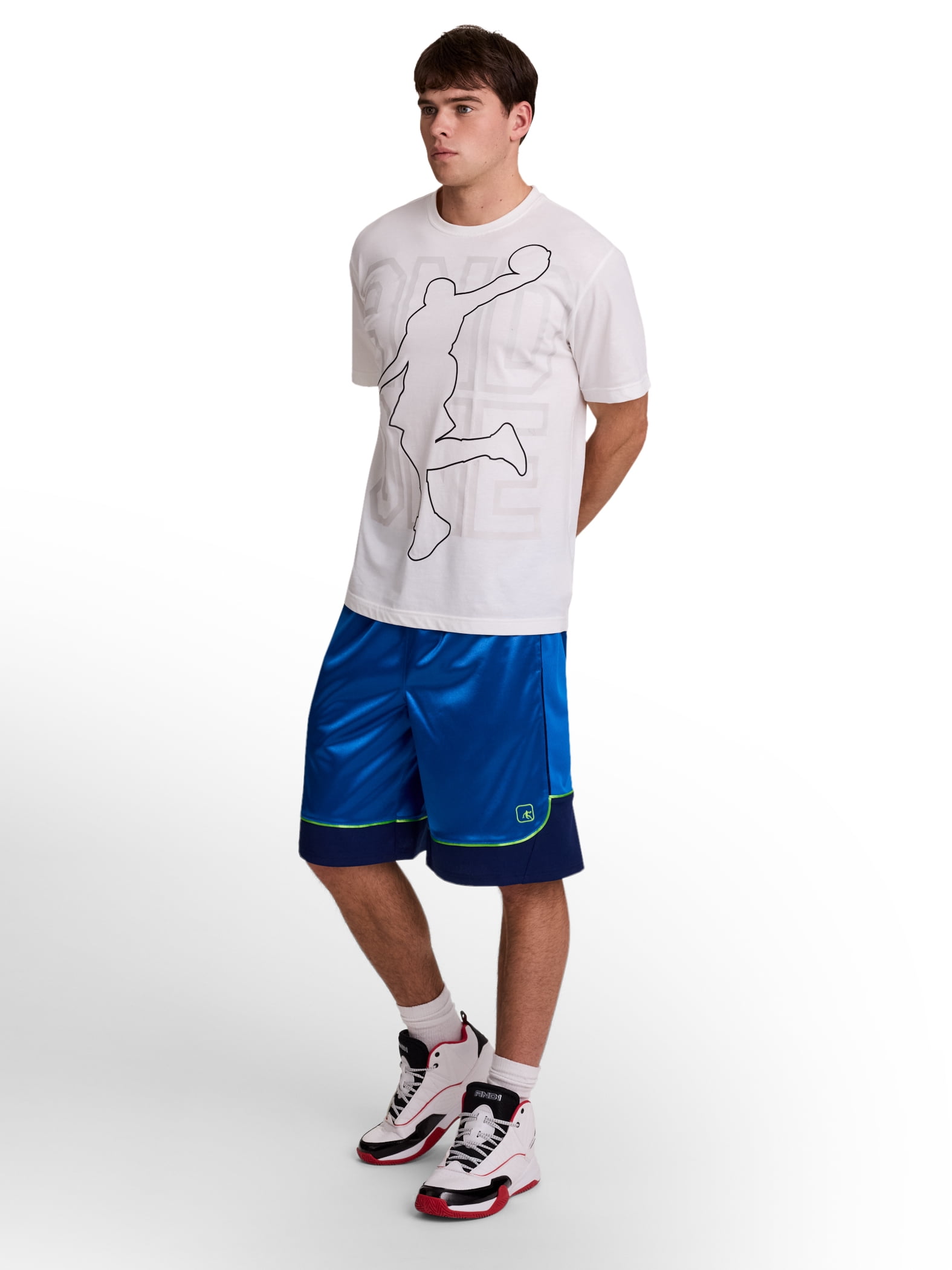 AND1 Men's and Big Men's All Court Colorblock Short, 11" inseam, up to Size 5XL