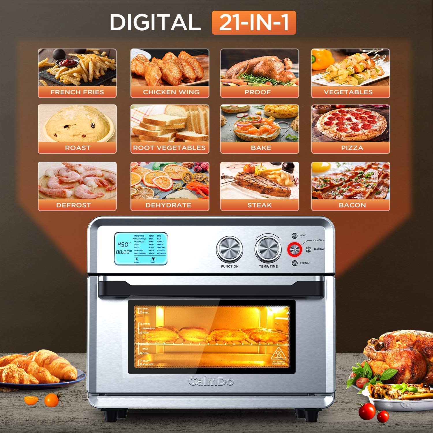 CalmDo 25 L/26.4 QT XXL Oven Air Fryer, Intelligent Oil-Free and Stainless  Steel Toaster, 21 Multi-function and Upgraded Toaster Oven | Walmart Canada