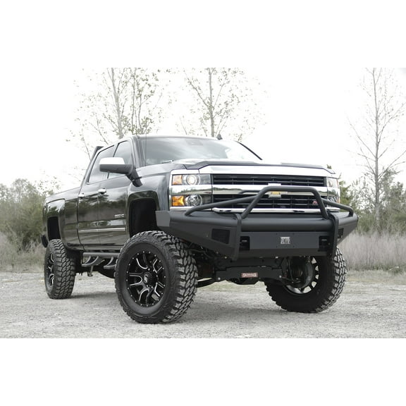 Fab Fours CH08-Q2062-1 Elite Front Bumper 2 Stage Black Powder Coated w/Pre-Runner Grill Guard Incl. Light Cut-Outs for Chevrolet Silverado 2007-2010