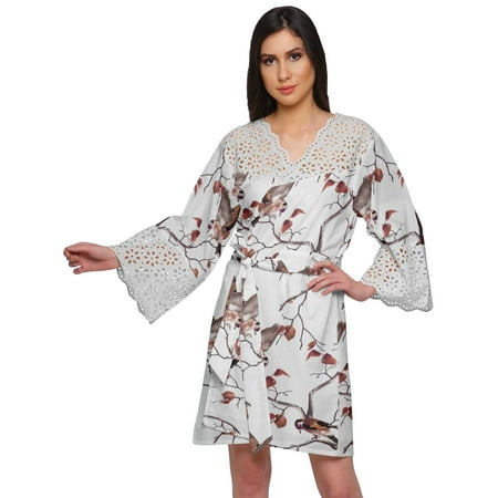 

Moomaya Cotton Robe Plus Size Women Dressing Gown Printed Nightwear With Lace