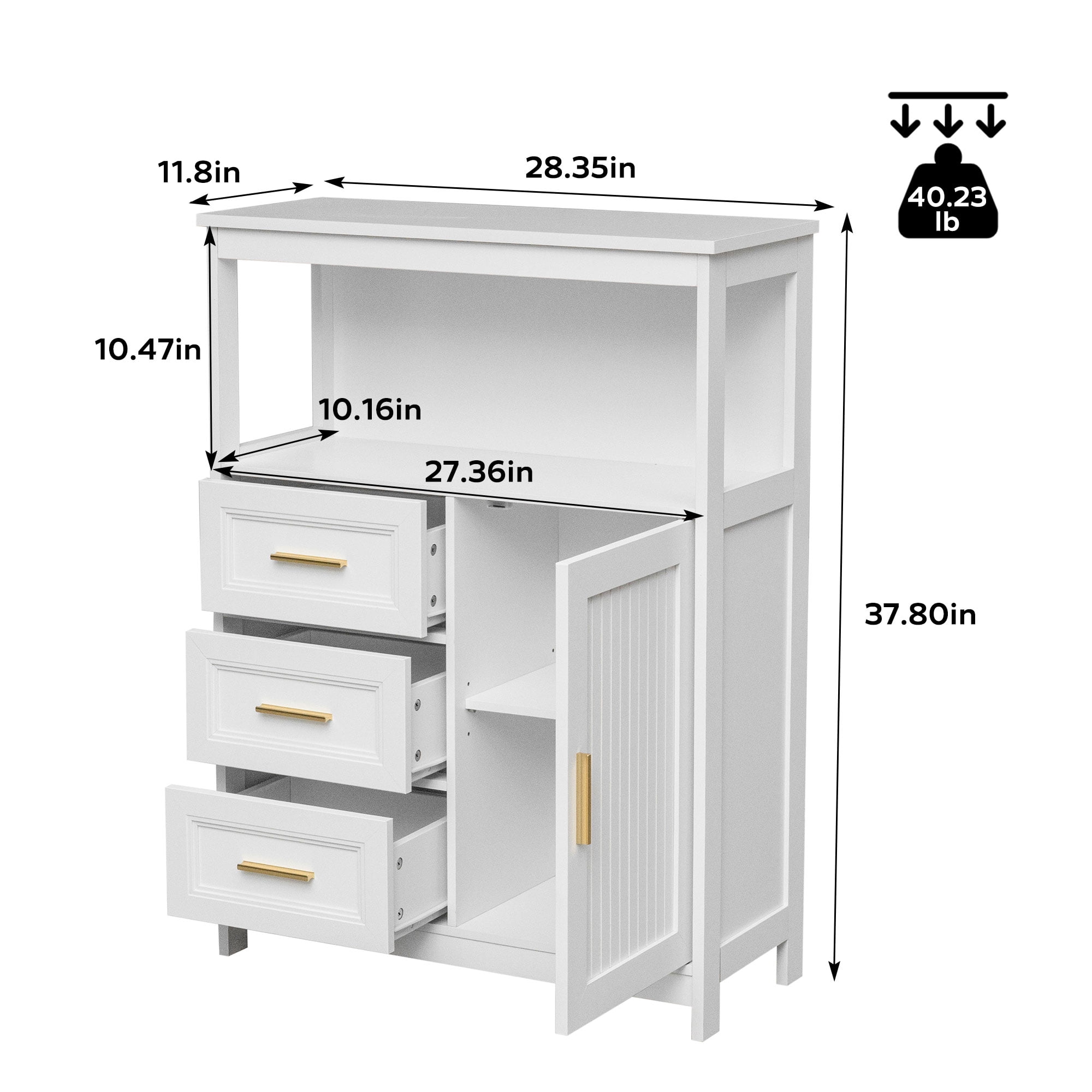 Kitchen Storage Cabinet, modern Buffet Cabinet , Storage with 3 Drawers and 1 Doors,Floor Sideboard Buffet for Living Room, Dining Room, Bathroom,(WHITE Color)