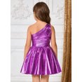 thumbnail image 7 of Raenseen Girls Shiny Party Dress With Belt One Shoulder A Line Summer Dress Patent Leather Look Modern Jazz Dance Outfits Purple 16, 7 of 7