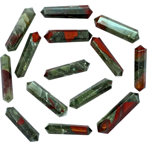 African Bloodstone Crystal Points Bulk 3 Pcs, Hexagonal Healing Point Double Terminated