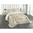 thumbnail image 3 of Ambesonne Tea Party Quilted Bedspread Set 3 Pcs, Newspaper Kiss Marks, King Size, Beige Navy Blue Red, 3 of 5