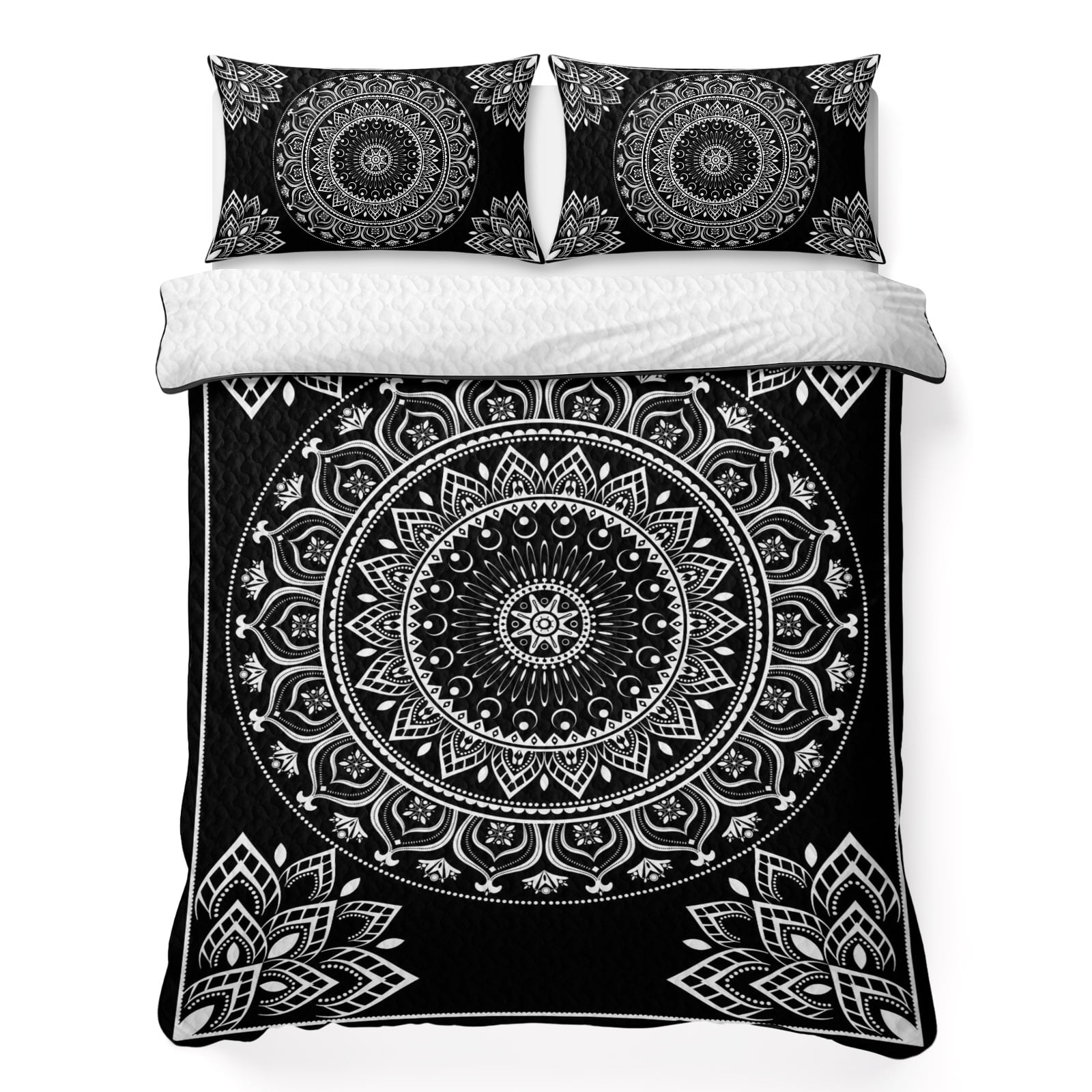 Queen Quilt Bedding Set Boho Flower Black White Stripe Breathable Summer Cooling Blanket for Hot Sleepers Abstract Floral Gorgeous Style Soft Bedding Set with 2 Pillow Shams for All Season