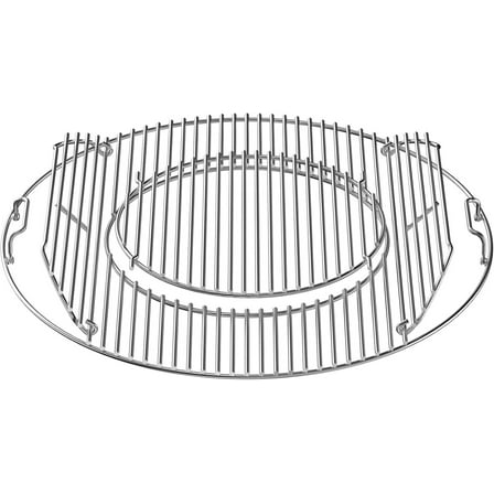 Charkettle Stainless Steel Double-Side Hinged Grill Grid with Handle, Replacement Round Cooking Grate Compatible with Weber 22" Kettle Grills, Performer and Master-Touch