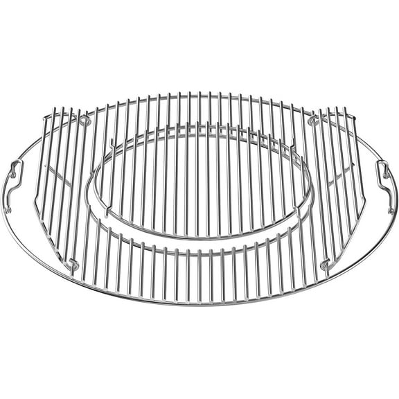 Charkettle Stainless Steel Double-Side Hinged Grill Grid with Handle, Replacement Round Cooking Grate Compatible with Weber 22" Kettle Grills, Performer and Master-Touch