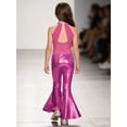 thumbnail image 6 of TiaoBug Sparkle Sequin Jumpsuit 70s Outfits for Girls Sleeveless Metallic Bell Bottom Romper Disco Dance Wear Hot Pink 6, 6 of 7