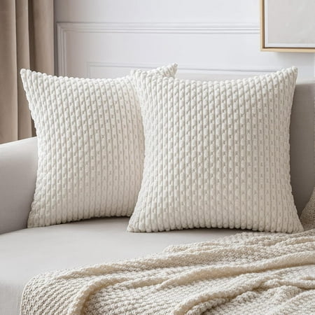 

MIULEE Throw Pillow Covers Soft Corduroy Decorative Set of 2 Boho Striped Pillow Covers Pillowcases Farmhouse Home Decor for Couch Bed Sofa Living Room 16x16 Inch Pure White