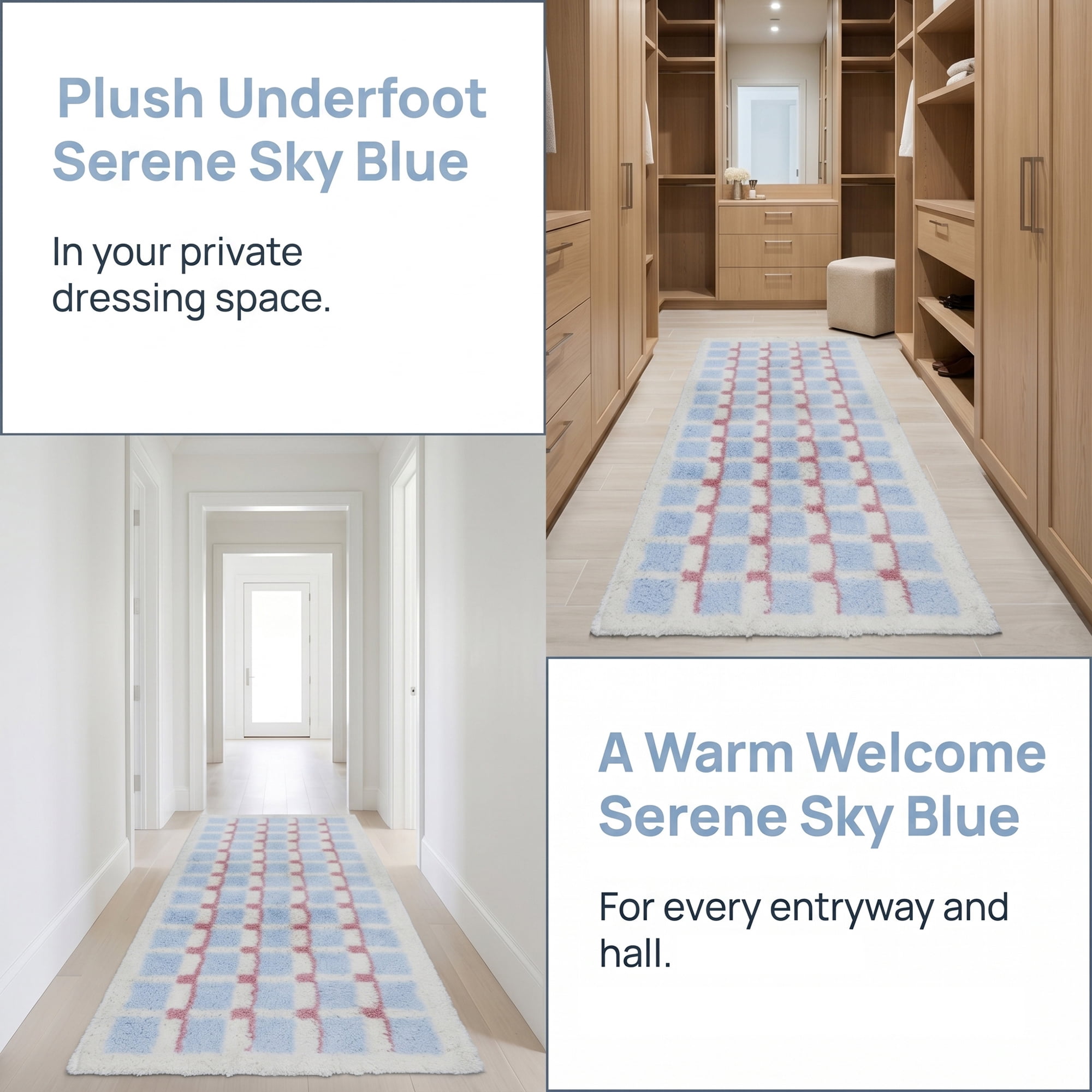 Unique Bargains Geometric Runner Rug Shaggy Bedside Non-Slip Hallway Carpet Light Blue