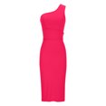 thumbnail image 2 of Women One Shoulder Ruched Cocktail Midi Dress Elegant Casual Party Bodycon Wedding Guest Dress Evening Prom Dresses Red M, 2 of 3