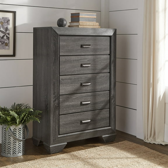 Weston Home Ailsa Adult Transitional 5-Drawer Wood Panel Dresser, Gray