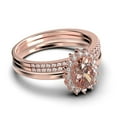 thumbnail image 2 of Beautiful Minimalist 2.50 Carat Oval Morganite And Diamond Moissanite Engagement Ring, Halo Wedding Ring, Two Matching Band in 925 Sterling Silver With Plain 18k Rose Gold Plating Band Gift For Her, 2 of 4