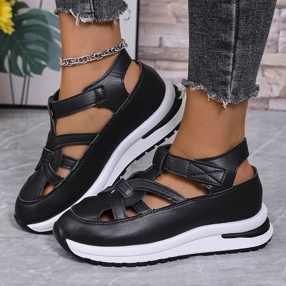 Walking Sandals Women,Summer Shoes For Women,Women's Sandals,Womens Wedge Sports Sandals Soft Thick Sole Closed Toe Strappy Lightweight Comfortable Casual Stylish Sandals Casual Stylish,Black,5.5
